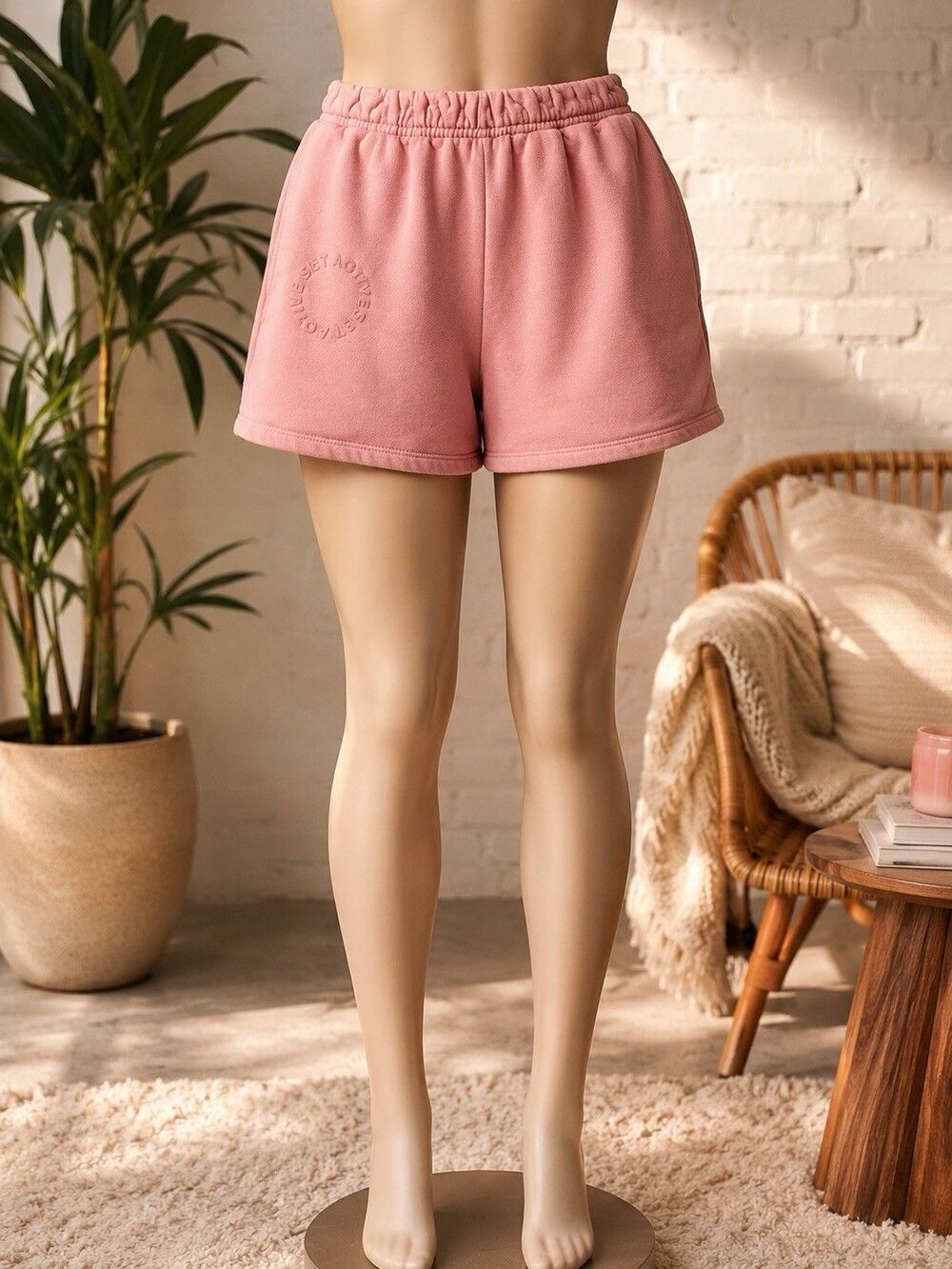 Set Active Women’s Pink Fleece Athletic Pull-On Shorts Elastic Waist Logo L